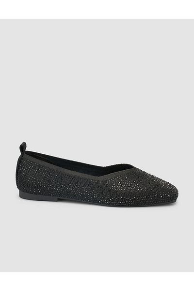 Cabani Black Women's Ballerinas with Fabric Stones