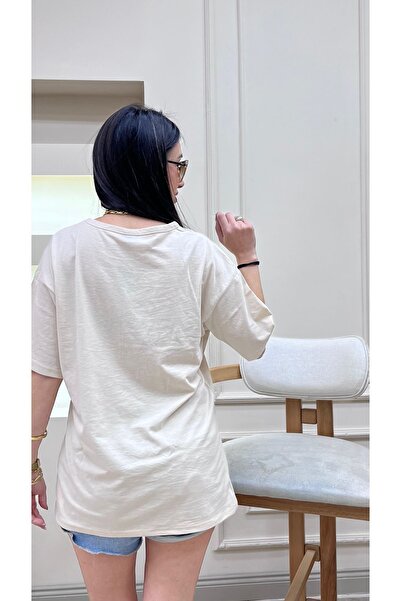 CLAYES Μπλουζάκι Leopard Print Hearts Single Jersey - Μπλουζάκι με κοντό μανίκι με λαιμόκοψη σε μπεζ στάμπα