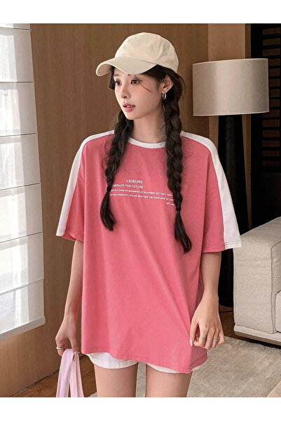 CLAYES Leisure Future Segmented Single Jersey T-Shirt - Pink White Oversize Crew Neck κοντομάνικο T-shirt