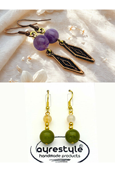 ayrestyle Amethyst & Jade & Citrine Natural Stone 2-Piece Earring Set with Da...