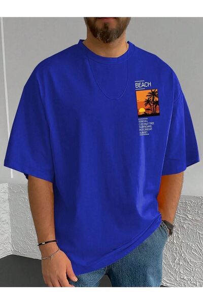 CLAYES Μπλουζάκι με λογότυπο παραλίας - κοντό μανίκι με λαιμόκοψη σε μπλε ναυτικό στάμπα