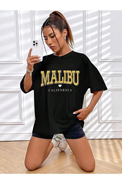 CLAYES Μαύρο μπλουζάκι μεγάλου μεγέθους Malibu Heart Pattern - Crew Neck