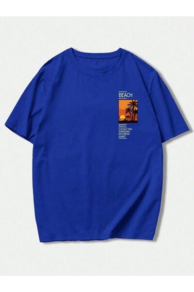 CLAYES Μπλουζάκι με λογότυπο παραλίας - κοντό μανίκι με λαιμόκοψη σε μπλε ναυτικό στάμπα