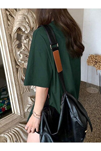 CLAYES Πράσινο μπλουζάκι Oversize, κοντό μανίκι με μαύρο στάμπα και μπλουζάκι με λαιμόκοψη