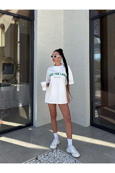 CLAYES Λευκό Oversize Mood The Label T-shirt - Oversize Printed