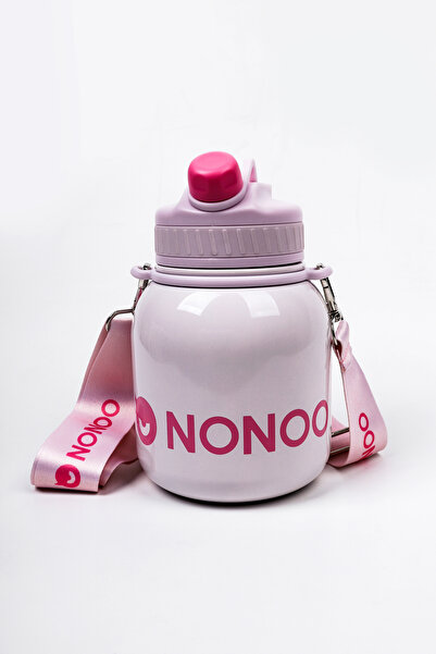 NONOO Paslanmaz Çelik Ağız ve Pipetli 1 Litre Sıcak Soğuk Su Pembe Termos Kamp Piknik Yemek Mama 1 Lt Okul