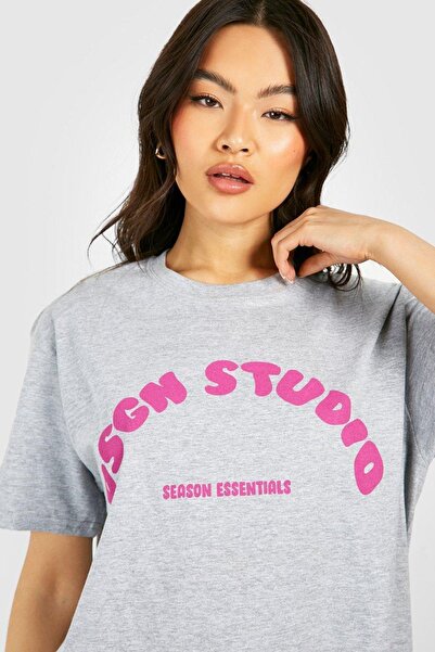 CLAYES Oversize Grey Dsgn Season T-shirt - Με στάμπα