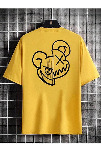 CLAYES Tricou oversize cu imprimeu galben cu model dublu - decolteu, mânecă scurtă