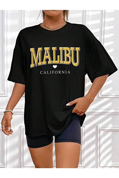 CLAYES Μαύρο μπλουζάκι μεγάλου μεγέθους Malibu Heart Pattern - Crew Neck