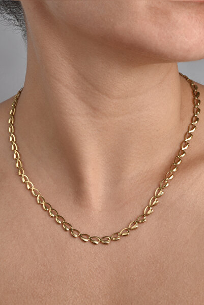 Nox Jewelry 14 Ayar Altın Kaplama İtalyan Gösterişli Arpa Zincir Kolye - NP00104