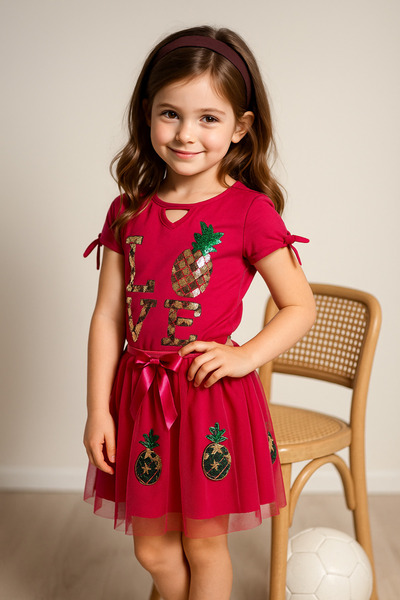 KAMİKAM Costum pentru fete de calitate cu fustă aplicată