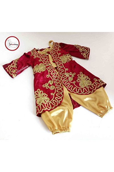 Gelincimherşey Kız Çocuk Için Bordo Kadife Nakışlı Içi Saten Bindallı Kostüm