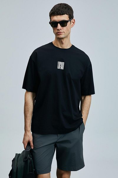Lufian 111020245 Helıx Μοντέρνο Γραφικό T-Shirt Ανδρικό T-Shirt ΜΑΥΡΟ