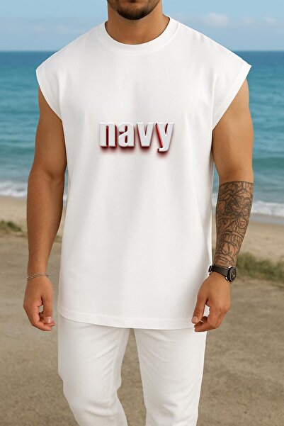 Bahriyeli Collection oversized Ναυτικό χρώμα Κόκκινο Λευκό Σχέδιο στήθους Αθλητικό μπλουζάκι