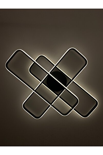 Zeya Lighting Yüksek Aydınlatmalı Dikdörtgen  Siyah Şık Tavan Plafonyer Led avize, 3 Renk Aydınlatma