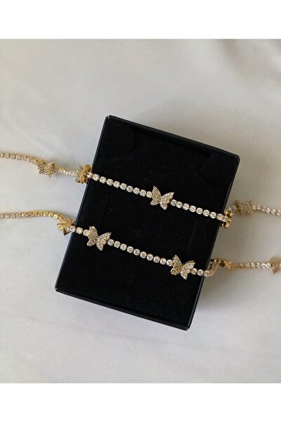 tones official Kelebekli Su Yolu Zirkon Taşlı 35 Cm Altın Kaplama Choker Kolye