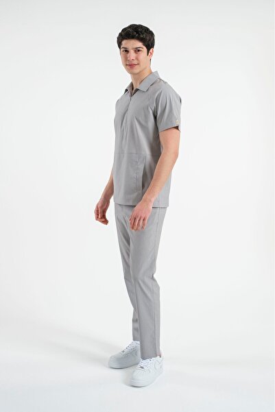 LİZY STORE Nolan -Grey Men's Zipper Nurse Doctor Uniform Suit Scrubs Suit Hospital Jersey