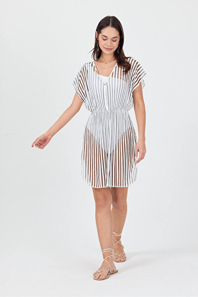 Bysenby Bysen Luna Black / White Line Tulle Detailed Beach Dress