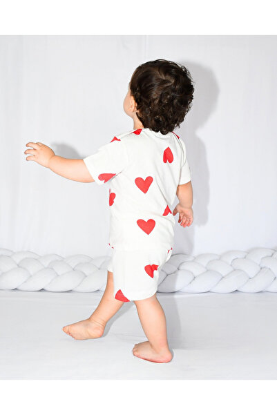 Drop Kids Mother Child Combination Pajama Set Red Heart Pattern Short Shorts (Sold Individually)