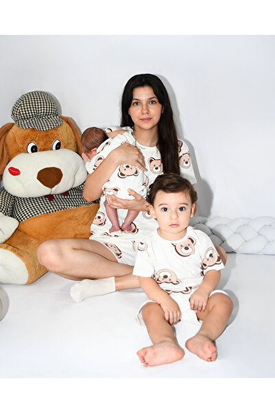 Drop Kids Set pijamale combinat pentru mamă și copil A.coffee ursuleț model pantaloni scurți (VÂNZARE UNUL LA UNUL)