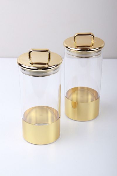 Generic 2-Piece Storage Jar and Container Set Gold/Clear