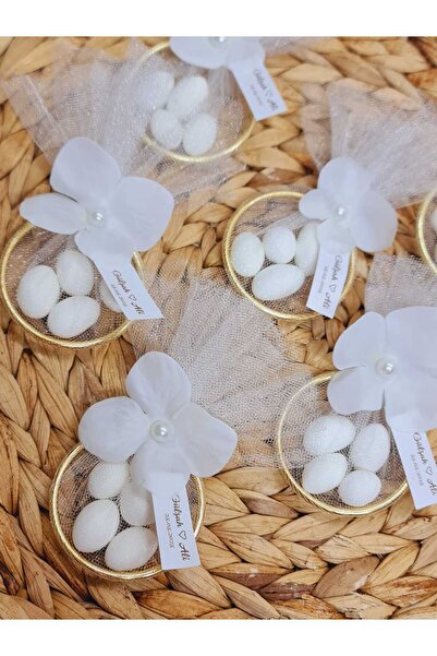 ByDeryaEvent 20 Adet Beyaz Ortanca Süslemeli Halka Model Nikah Düğün Nişan He...