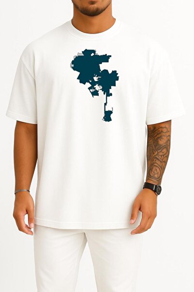 Bahriyeli Collection Oversize Los Angeles City Map Chest Design Unisex T-Shirt