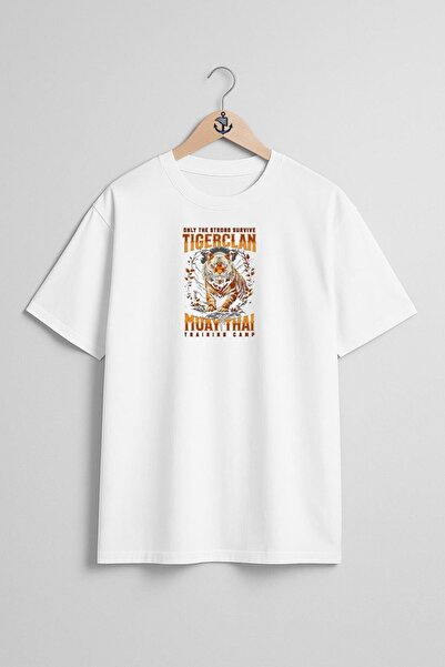 Bahriyeli Collection Oversize Muay Thai Tiger Athlete Unisex T-Shirt with Che...