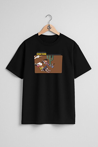 Bahriyeli Collection Oversize Lucky Luke Chest Design Unisex T-Shirt