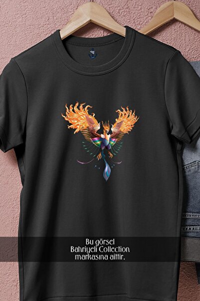 Bahriyeli Collection oversized Πολύχρωμο μπλουζάκι Unisex με σχέδιο φοίνικα με ανοιχτά φτερά