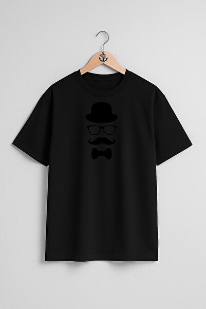 Bahriyeli Collection supradimensionat Mustache Top Hat Ochelari Papion Design pentru piept Unisex tricou