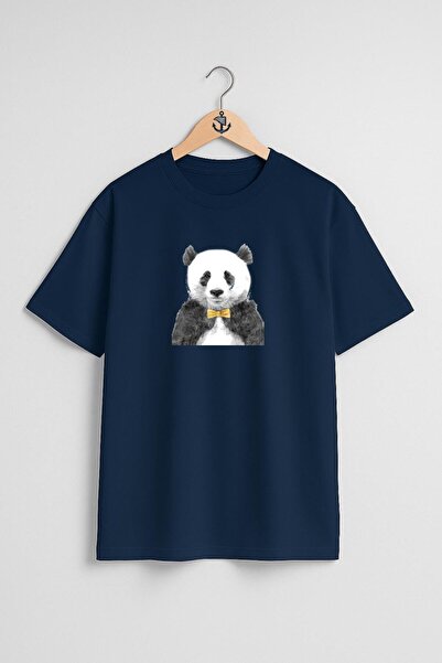 Bahriyeli Collection supradimensionat Tricou unisex cu design panda pe piept ...
