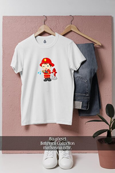 Bahriyeli Collection تي شيرت للجنسين بتصميم سيارة إطفاء للأطفال مقاس كبير