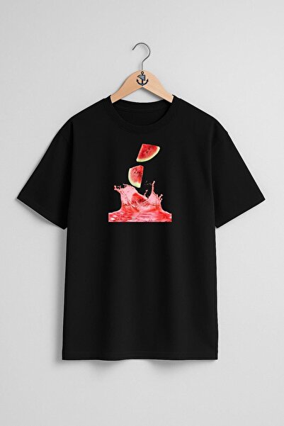 Bahriyeli Collection Oversize Watermelon Refreshing Chest Design Unisex T-Shirt