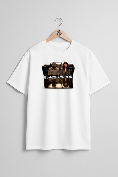 Bahriyeli Collection Oversize Black Mirror Chest Design Unisex T-Shirt