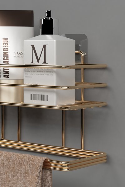 wearme Bathroom Kitchen Wall Organizer Organizer Towel Holder Adhesive Bathroom Shelf Shampoo Holder Rack with Towel Holder