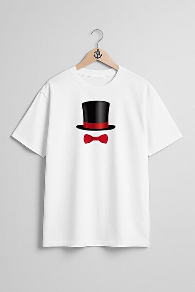 Bahriyeli Collection Unisex T-Shirt with Oversize Magician Hat and Bow Tie Ch...