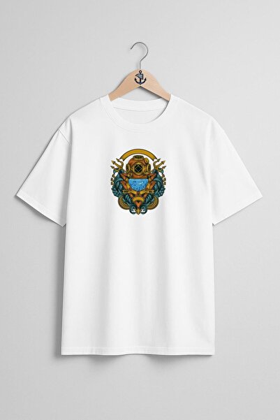 Bahriyeli Collection oversized Vintage Unisex T-Shirt με σχέδιο κατάδυσης στο στήθος