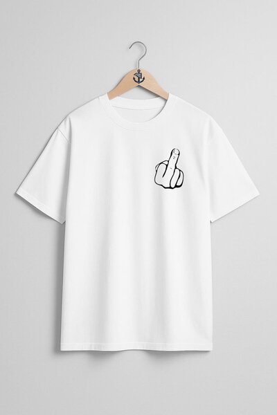Bahriyeli Collection Oversize Middle Finger Unisex T-Shirt with Visual Pocket...