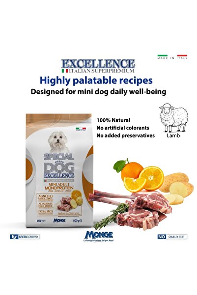 Monge Dog Dry Food - Mini MONOPROTEIN Adult Lamb - Special Dog Excellence by Monge