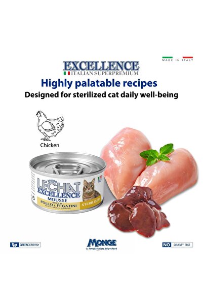 Monge Cat Wet Food Mousse Sterilised Chicken and liver - 85g - Lechat Excellence by Monge