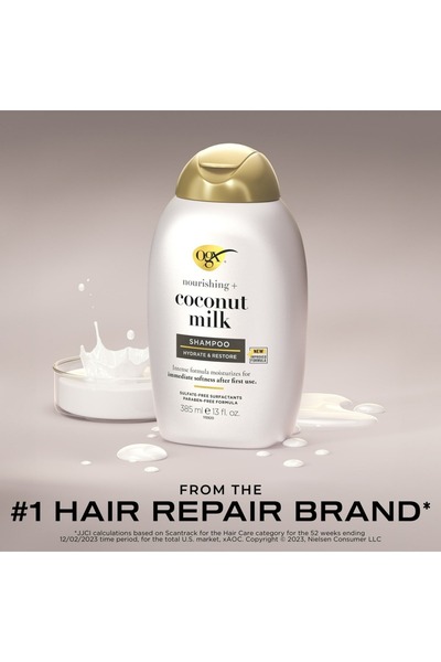 OGX شامبو حليب جوز الهند المغذي 385 مل + بلسم 385 مل - عناية فاخرة عميقة للشع...