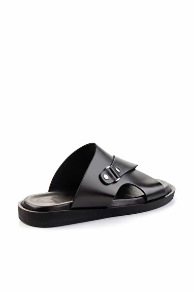 Bambi Black Opening Genuine Leather Men's Slippers E 04433002914