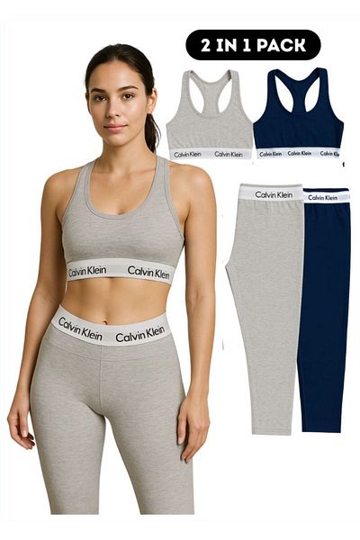 style iconic C-K 2 in 1 Women's Activewear Set – Sports Bra and High Waist Leggings for Workout or Casual Wear