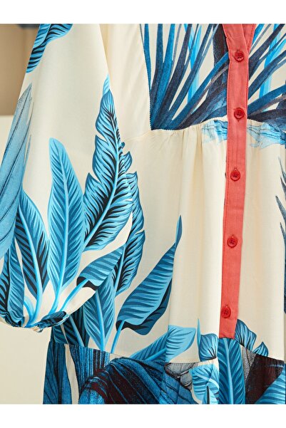 Modamorfo Φόρεμα βισκόζης με μισό κουμπί γιακά με ελαστικό μανίκι