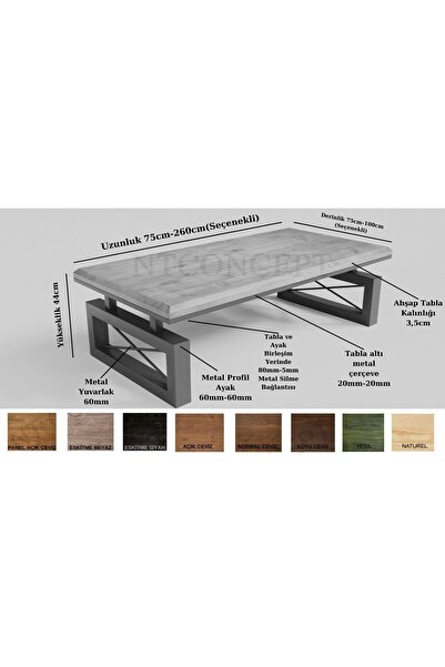 NT Concept Ntconcept Mia masif Ağaç Ofis Sehpası(75cm-120cm-h44cm)