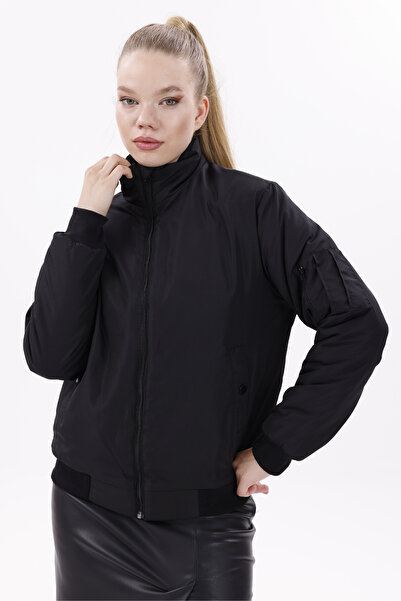 freemen Kadın Siyah Astarlı Dik Yaka Mevsimlik Su Ve Rüzgar Geçirmez Mont