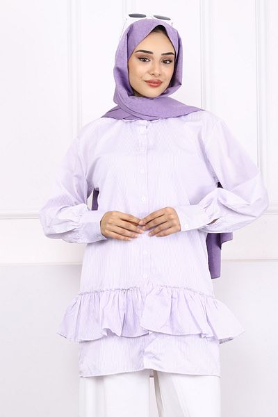 İmajButik Λιλά Ριγέ - Πέρλες Φούστα τουνίκ