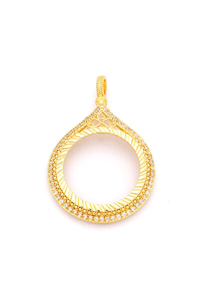 FerizZ Tam Altın Çerçeveli Kolye​ Ucu Altın Kaplama İşlemeli TGR-603