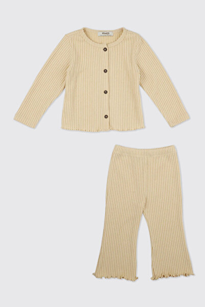 Panço Kız Bebek Yumuşak Dokulu Örme Bej Takım